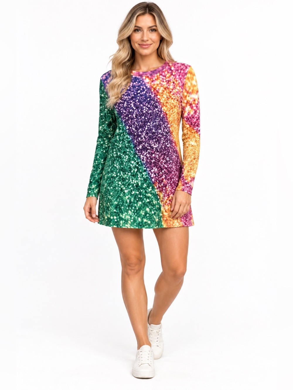SHEIN Multicolor Glitter-Effect Long Sleeve Dress